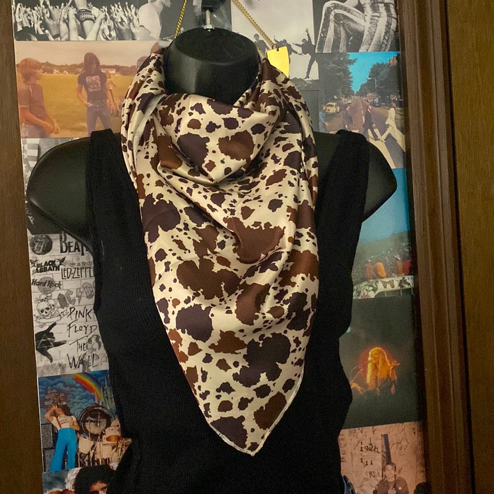 Cow print silk feel wild rag scarf